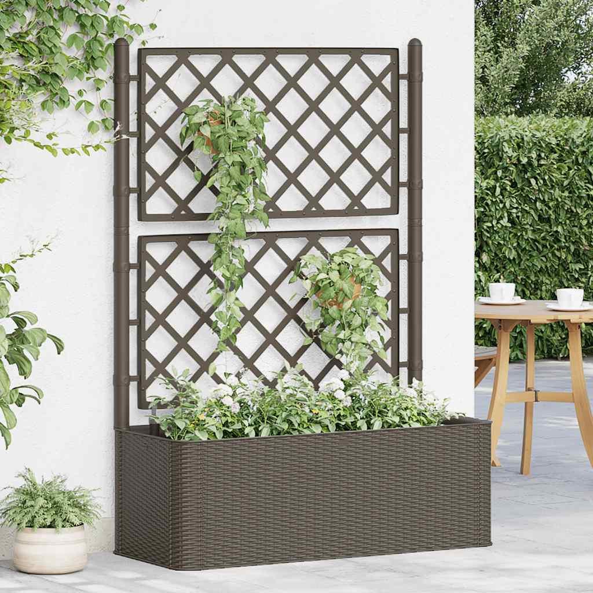 Voir la diapositive 3 : VIDAXL Lit sureleve de jardin et treillis et systeme d'arrosage moka
