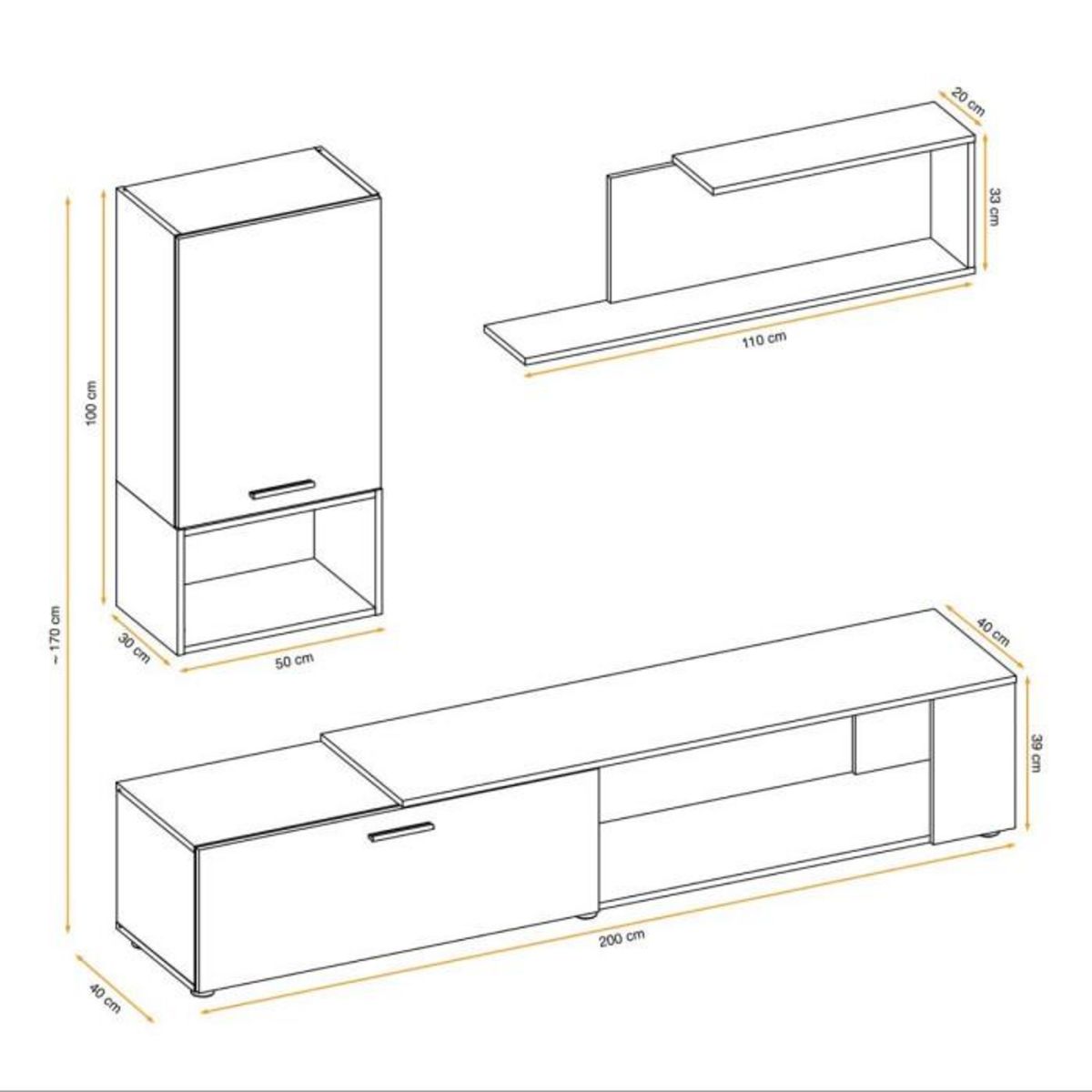 Paris Prix Ensemble Meuble TV Design  Maze II  200cm Blanc & Naturel