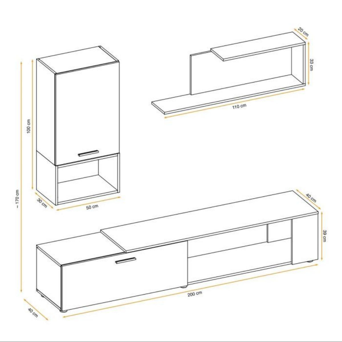Paris Prix Ensemble Meuble TV Design  Maze II  200cm Blanc & Naturel