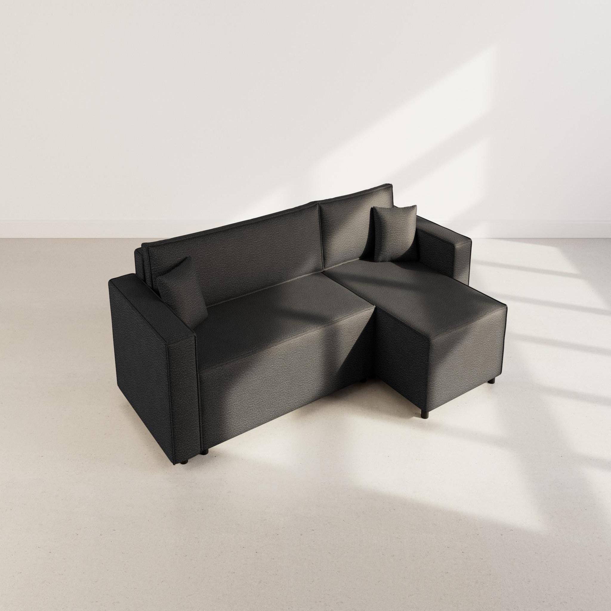 Voir la diapositive 6 : BEST MOBILIER Jonas - canapé d'angle réversible 4 places convertible avec coffre en tissu texturé