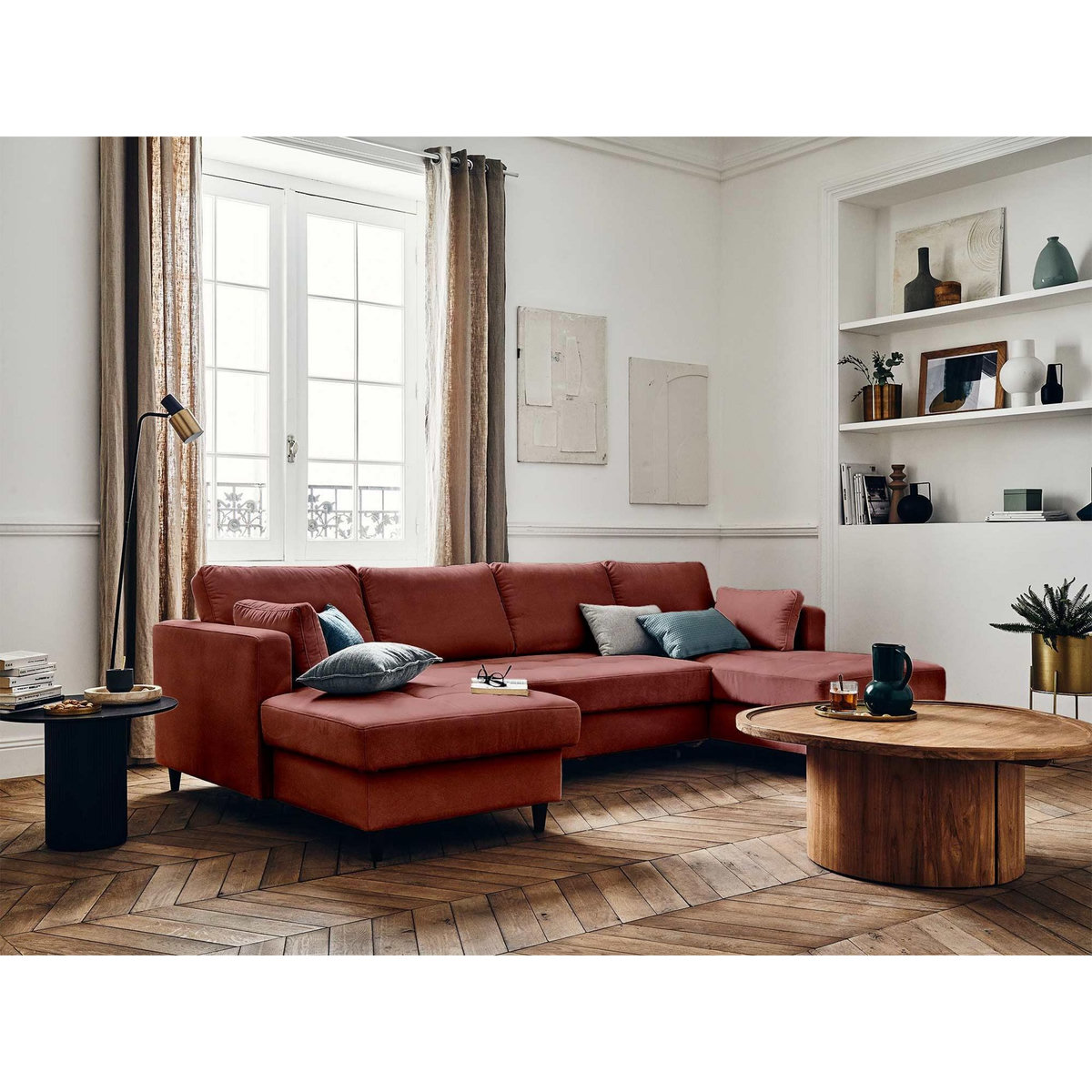 LISA DESIGN Anna - canapé panoramique en u - 7 places - convertible avec coffre - en velours