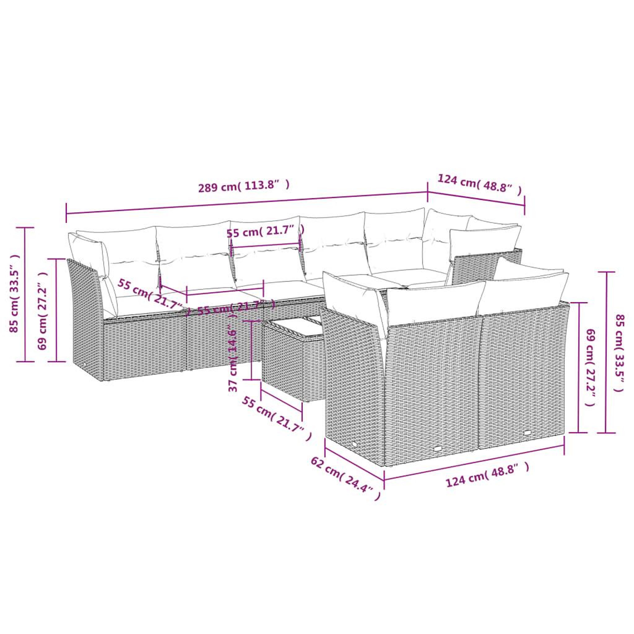 Voir la diapositive 3 : VIDAXL Salon de jardin avec coussins 9 pcs beige resine tressee
