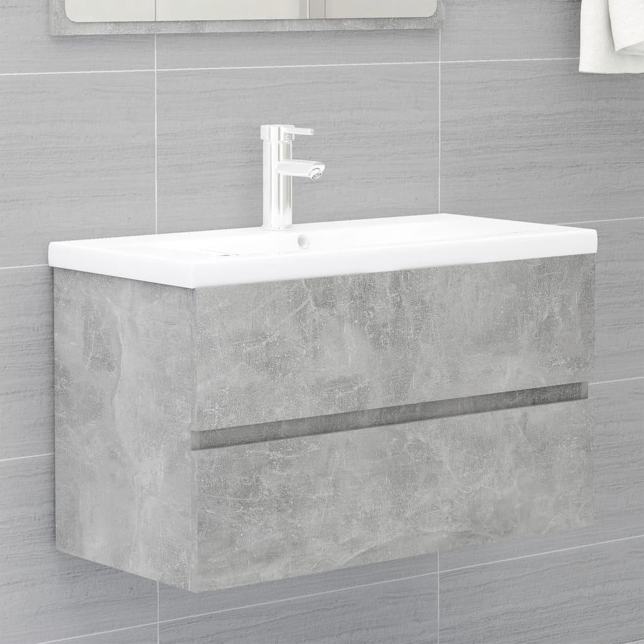 Voir la diapositive 1 : VIDAXL Armoire d'evier et lavabo integre gris beton bois d'ingenierie