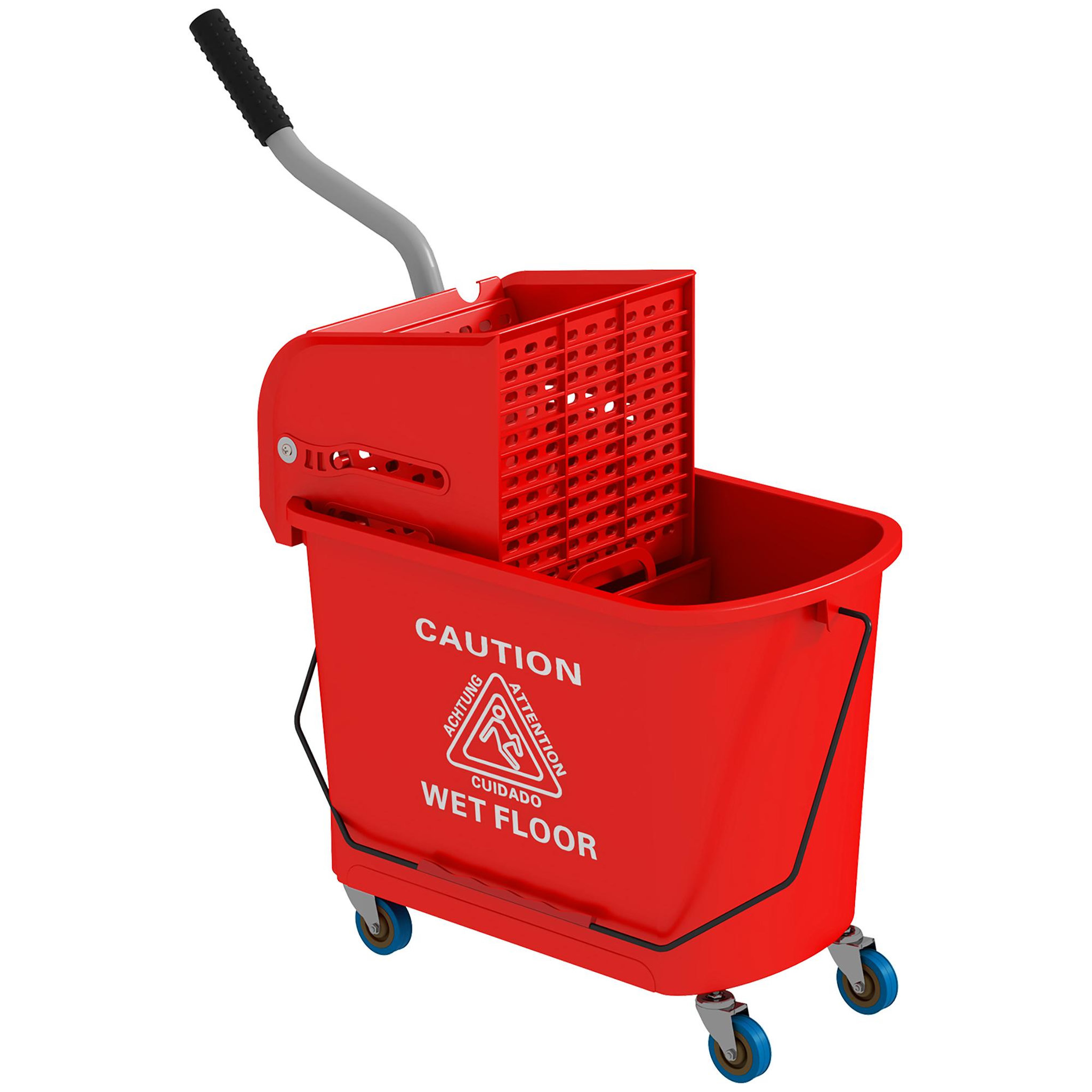 HOMCOM Chariot de nettoyage lavage seau de ménage 20 L avec essoreur et séparateur eau sale propre rouge