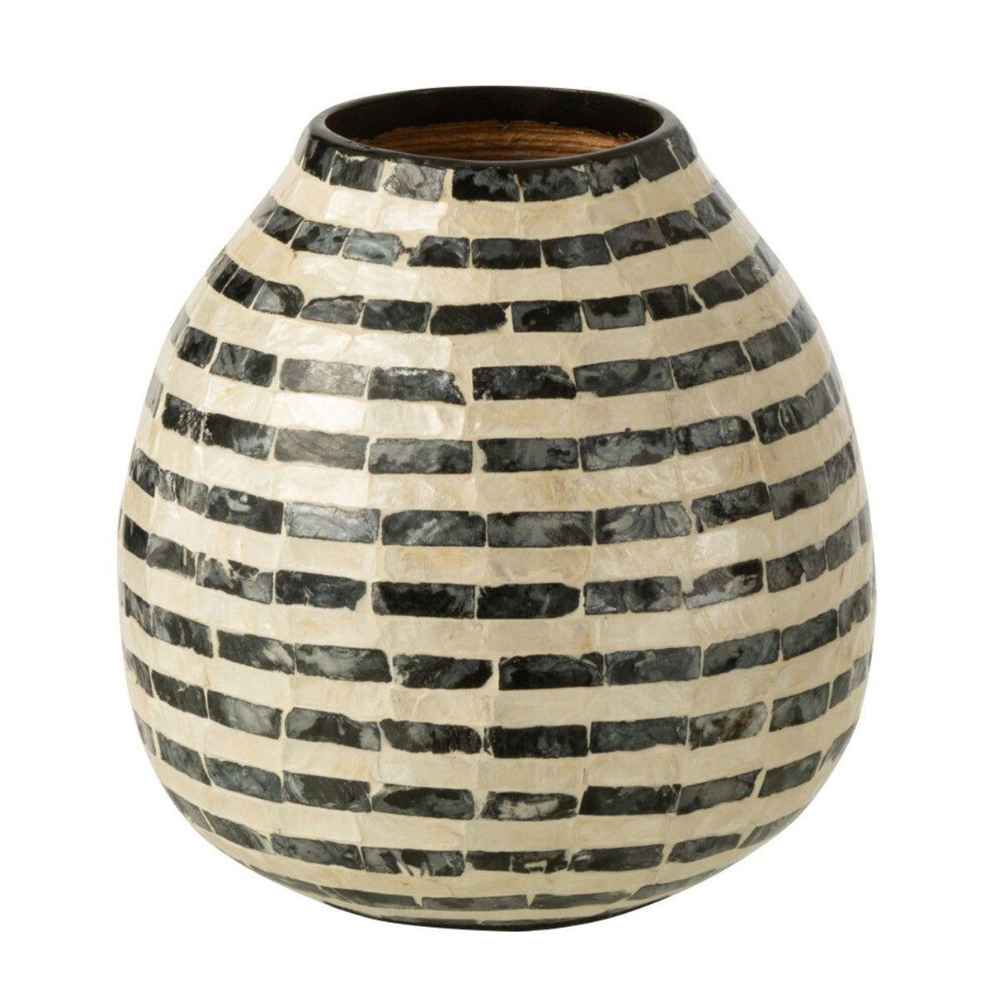 Voir la diapositive 1 : J-LINE Vase Boule Design  Coquillage  23cm Noir & Blanc