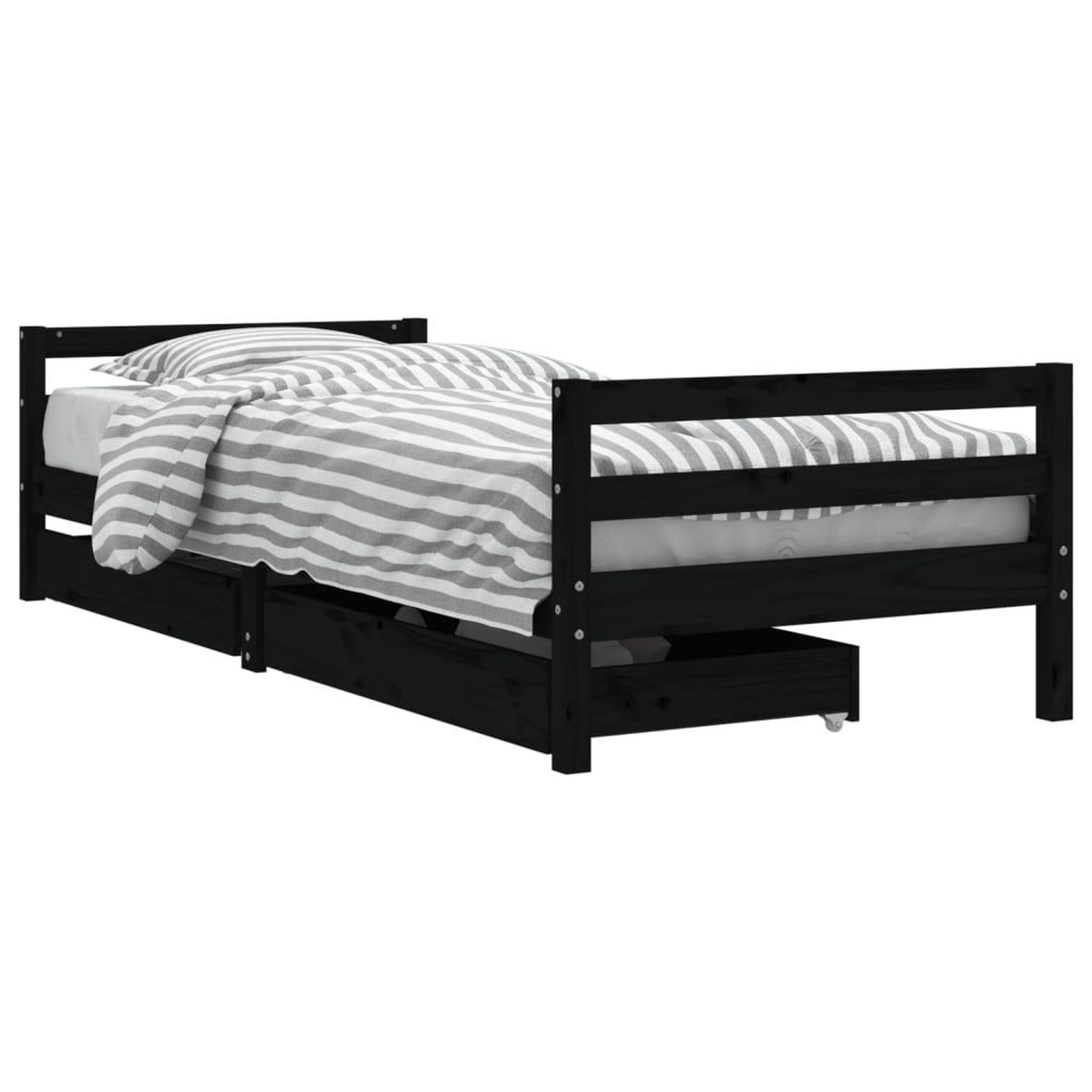 Voir la diapositive 2 : VIDAXL Cadre de lit enfant avec tiroirs noir 90x200 cm bois pin massif