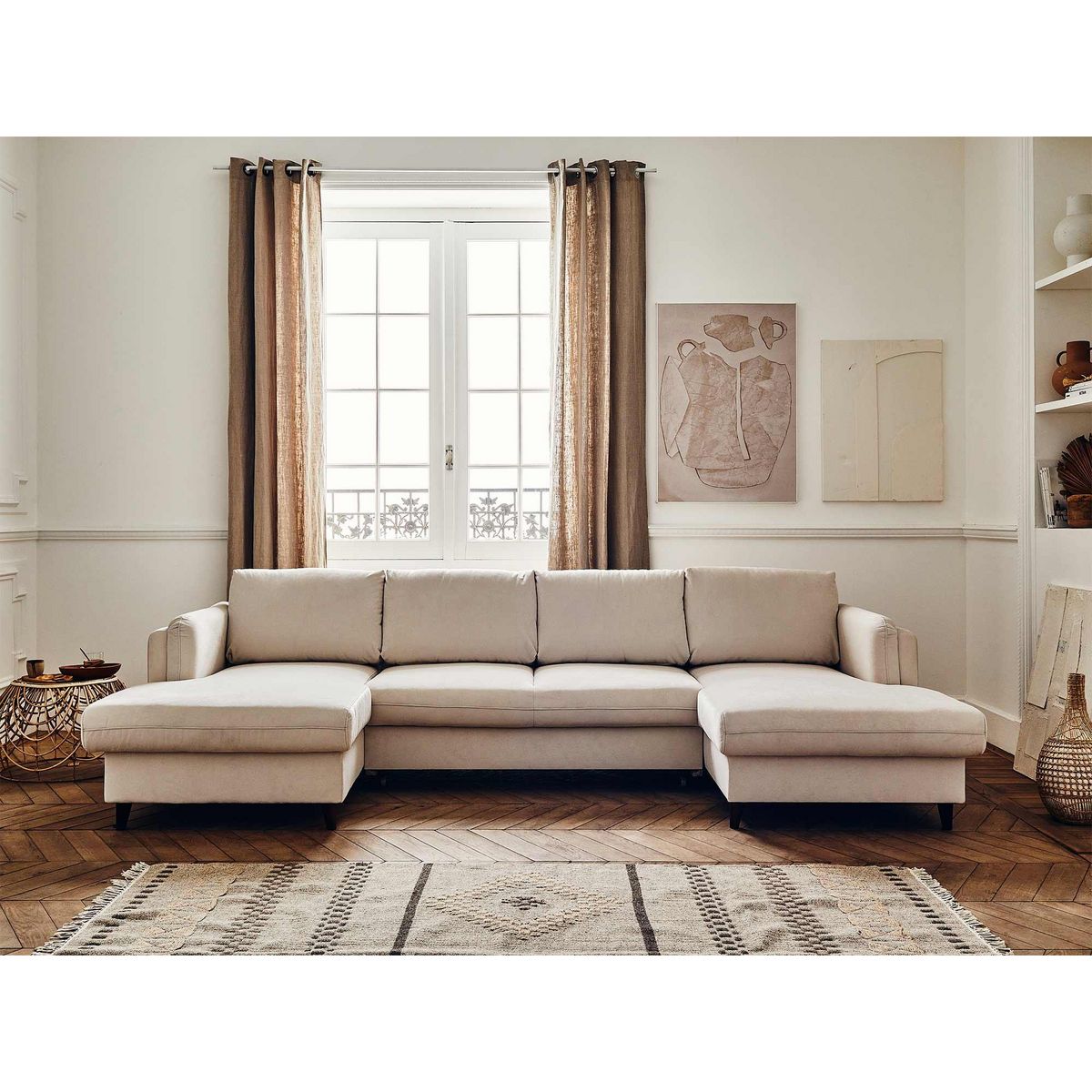 LISA DESIGN Brooke - canapé panoramique en u - 7 places - convertible avec coffre - en velours