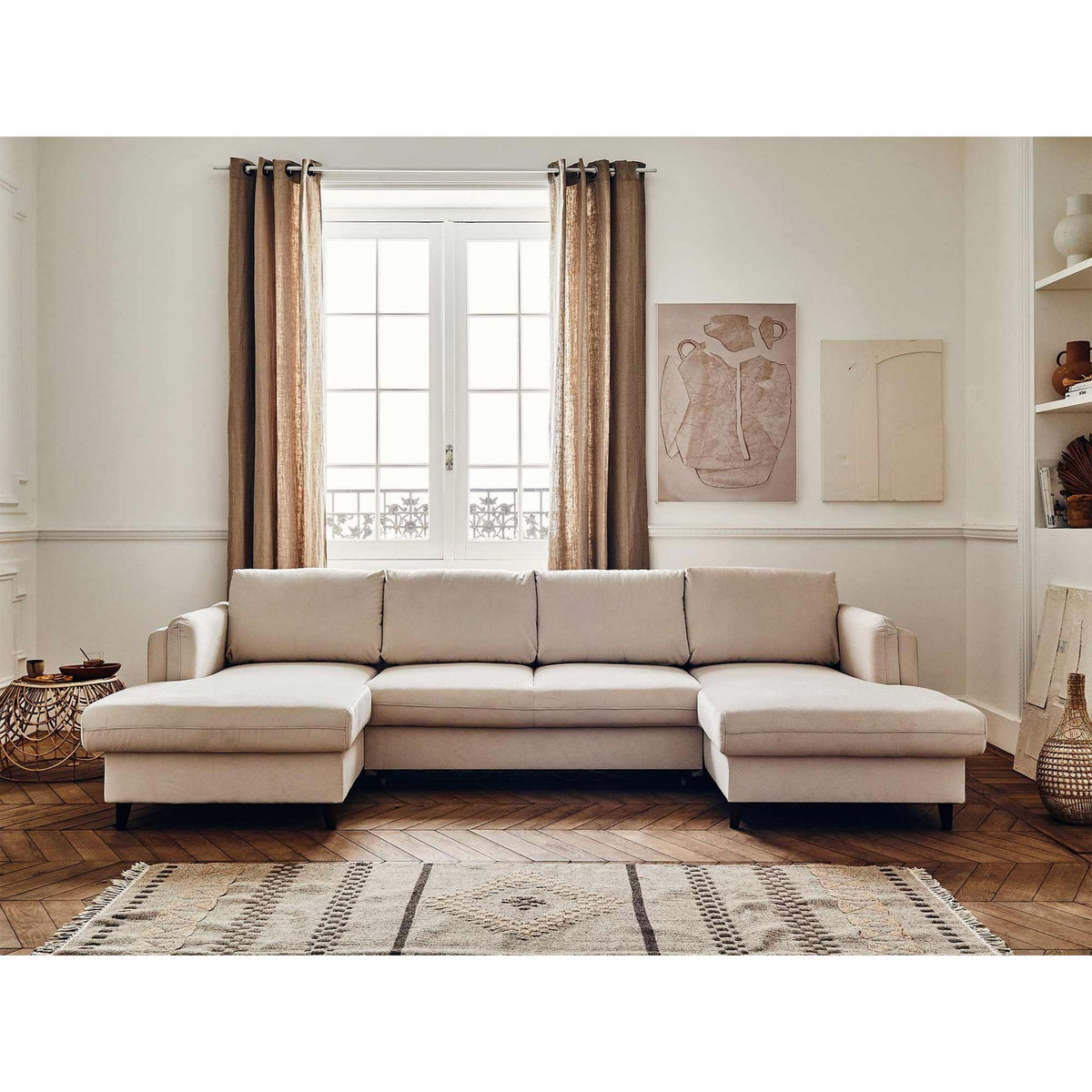 LISA DESIGN Brooke - canapé panoramique en u - 7 places - convertible avec coffre - en velours