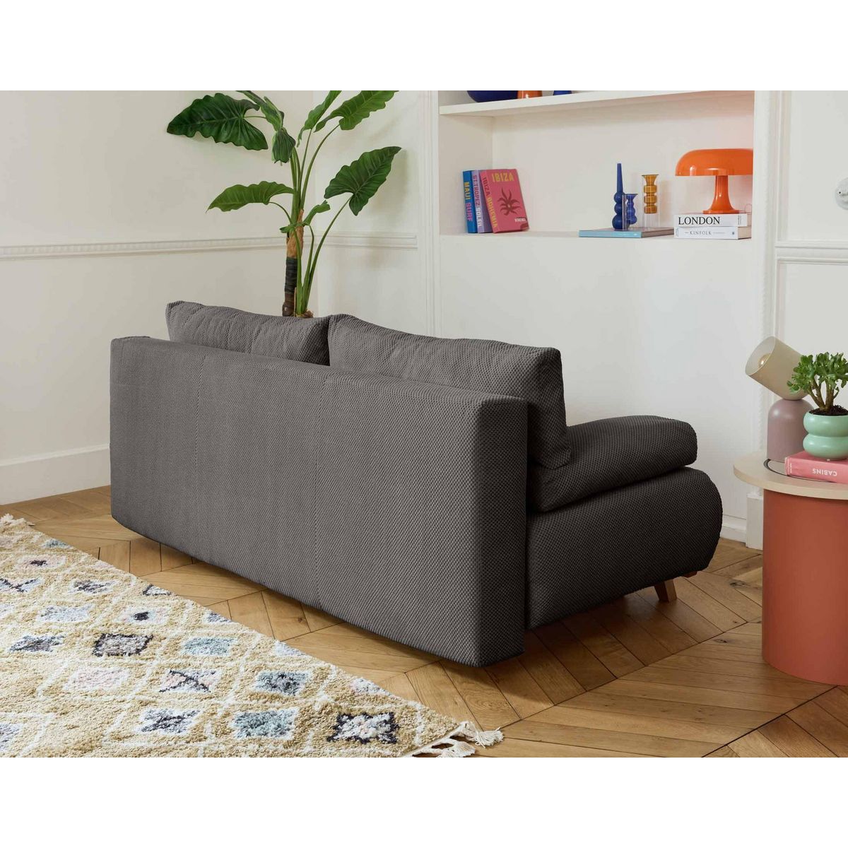 BEST MOBILIER Cristal - canapé 3 places - convertible avec coffre et pouf - en velours texturé