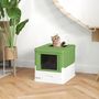 Voir la diapositive 2 : PAWHUT Maison de toilette pliable pour chat - tiroir à litière coulissant, porte battante et trappe transparente, pelle - blanc vert