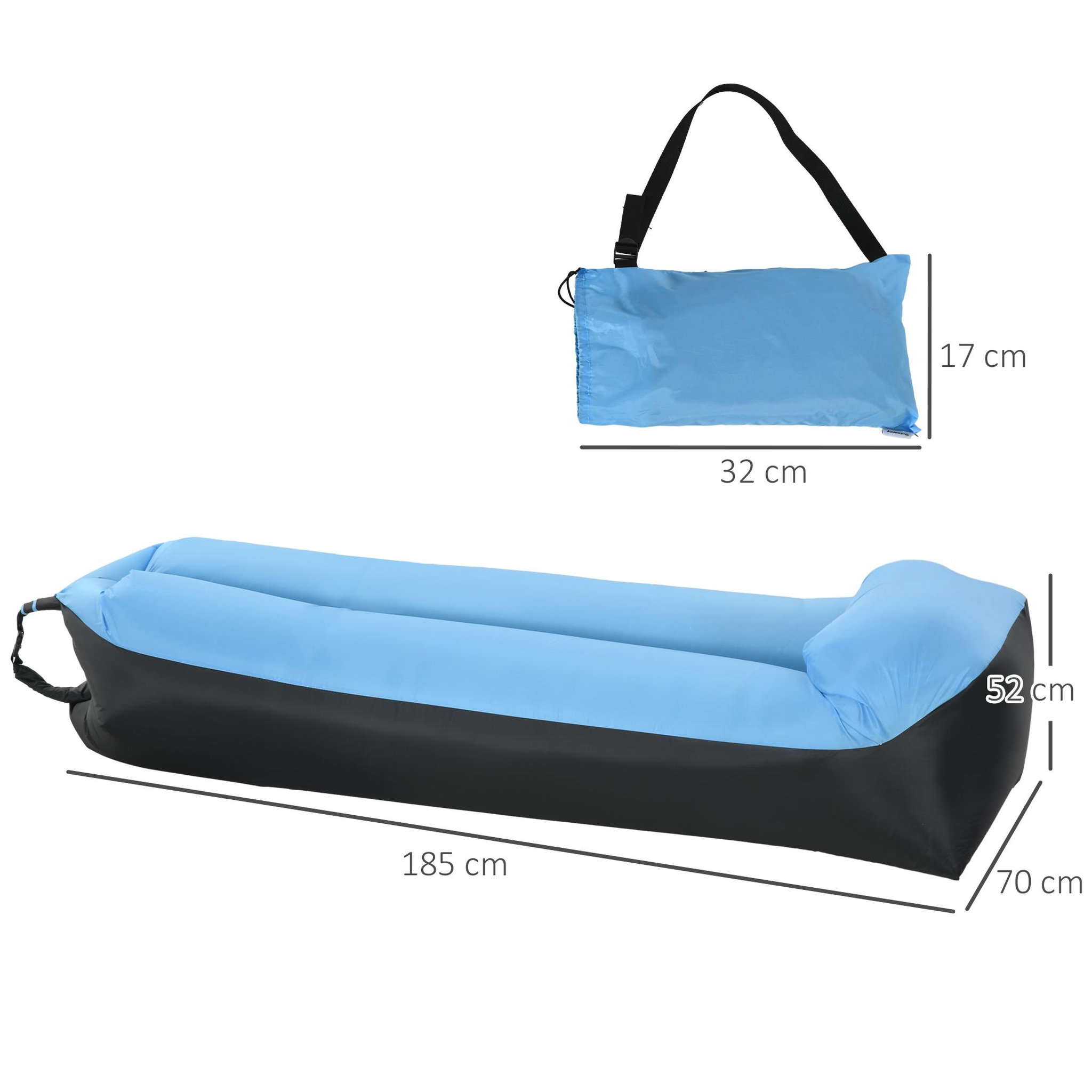 Voir la diapositive 3 : OUTSUNNY Hamac gonflable transat gonflable pliable en sac avec bandoulière double couche PE nylon bicolore bleu noir