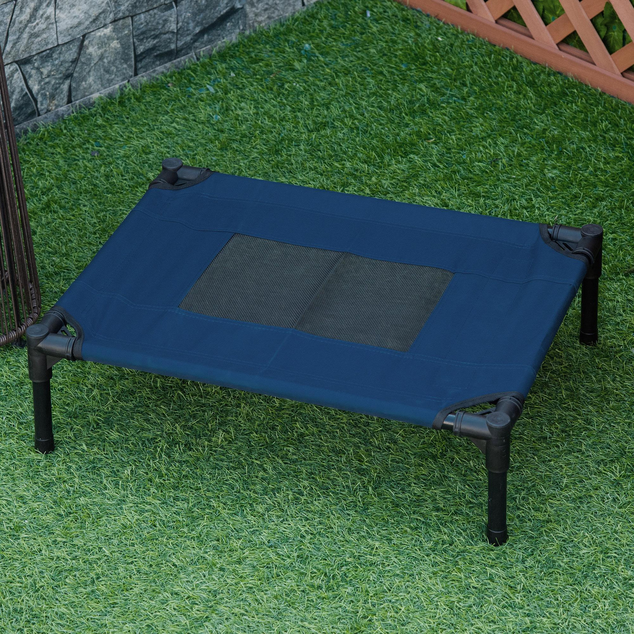 Voir la diapositive 2 : PAWHUT Lit surélevé pour chien chat dim. 61l x 46l x 18h cm avec sac métal époxy tissu oxford textilène micro-perforé bleu noir