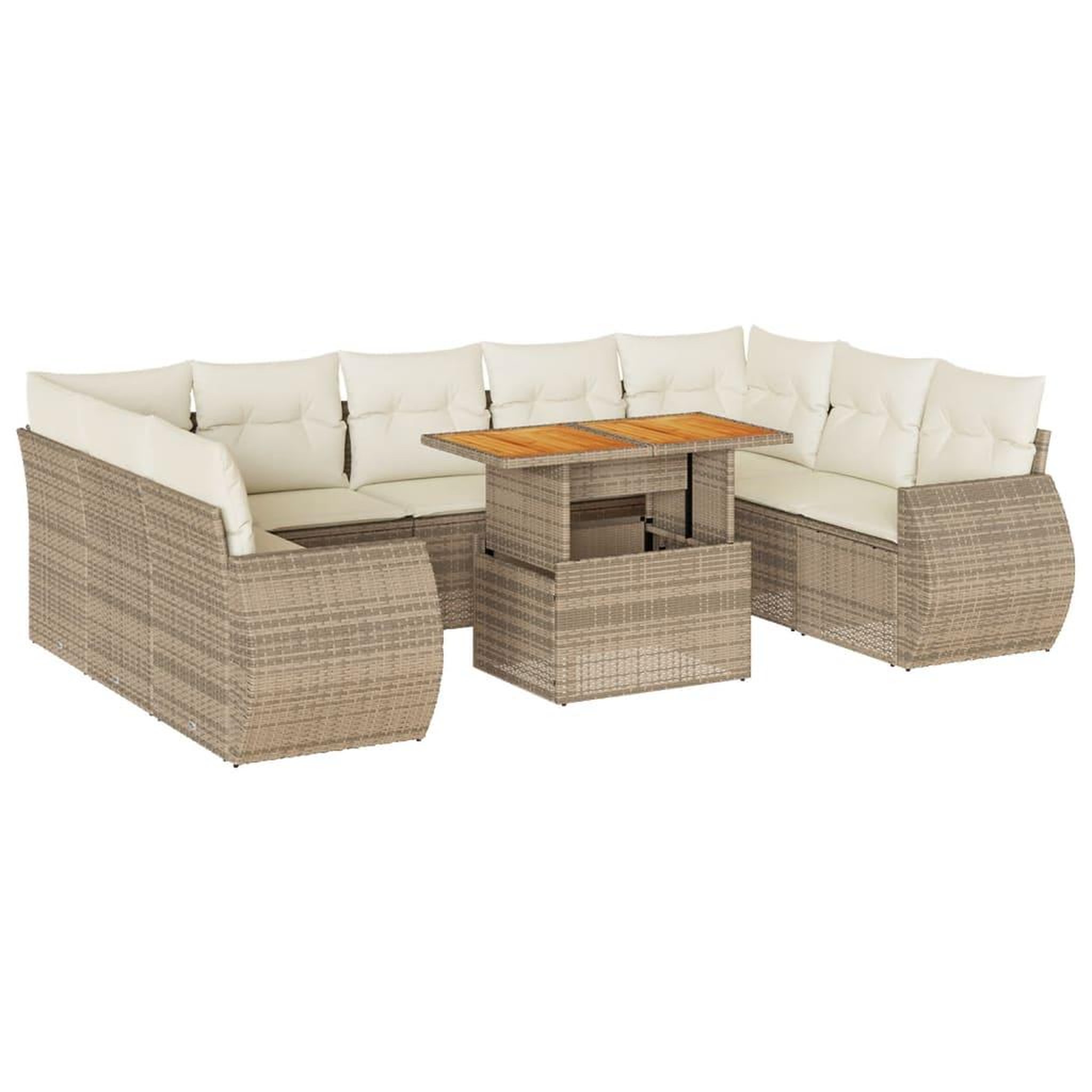 Voir la diapositive 2 : VIDAXL Salon de jardin avec coussins 10 pcs beige resine tressee