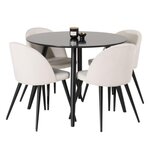 Paris Prix Ensemble Table à Manger & 4 Chaises  Plaza I & Velvet  100cm Noir & Crème