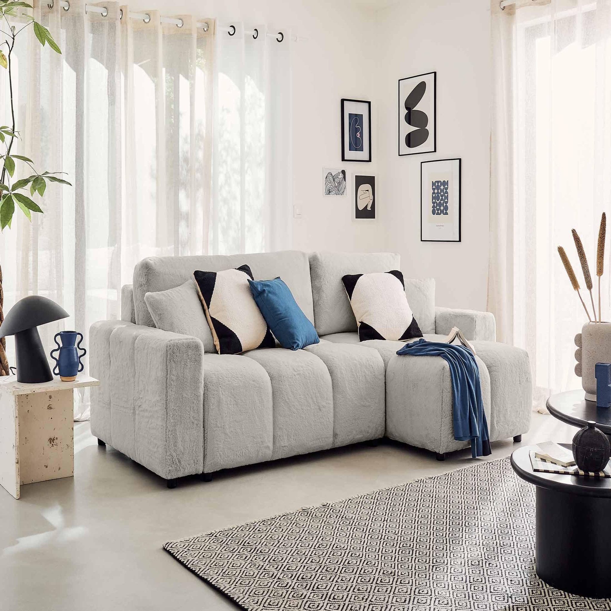 Voir la diapositive 5 : BEST MOBILIER Crocus - canapé d'angle réversible - 4 places - convertible avec coffre - en fausse fourrure