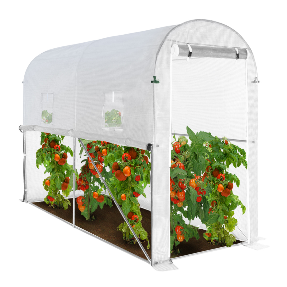 ID MARKET Serre à tomates relevable 3m² blanche 2 fenêtres avec moustiquaire et porte zippée