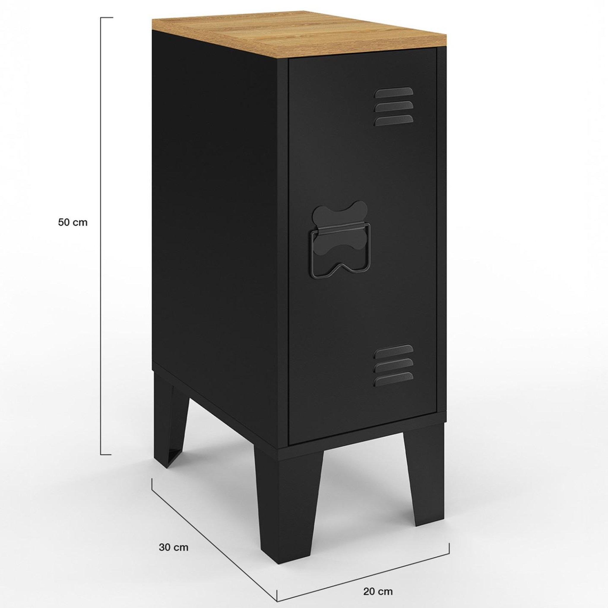 Voir la diapositive 4 : ID MARKET Lot de 2 tables de chevet étroites ester 1 porte métal noir plateau façon hêtre design industriel