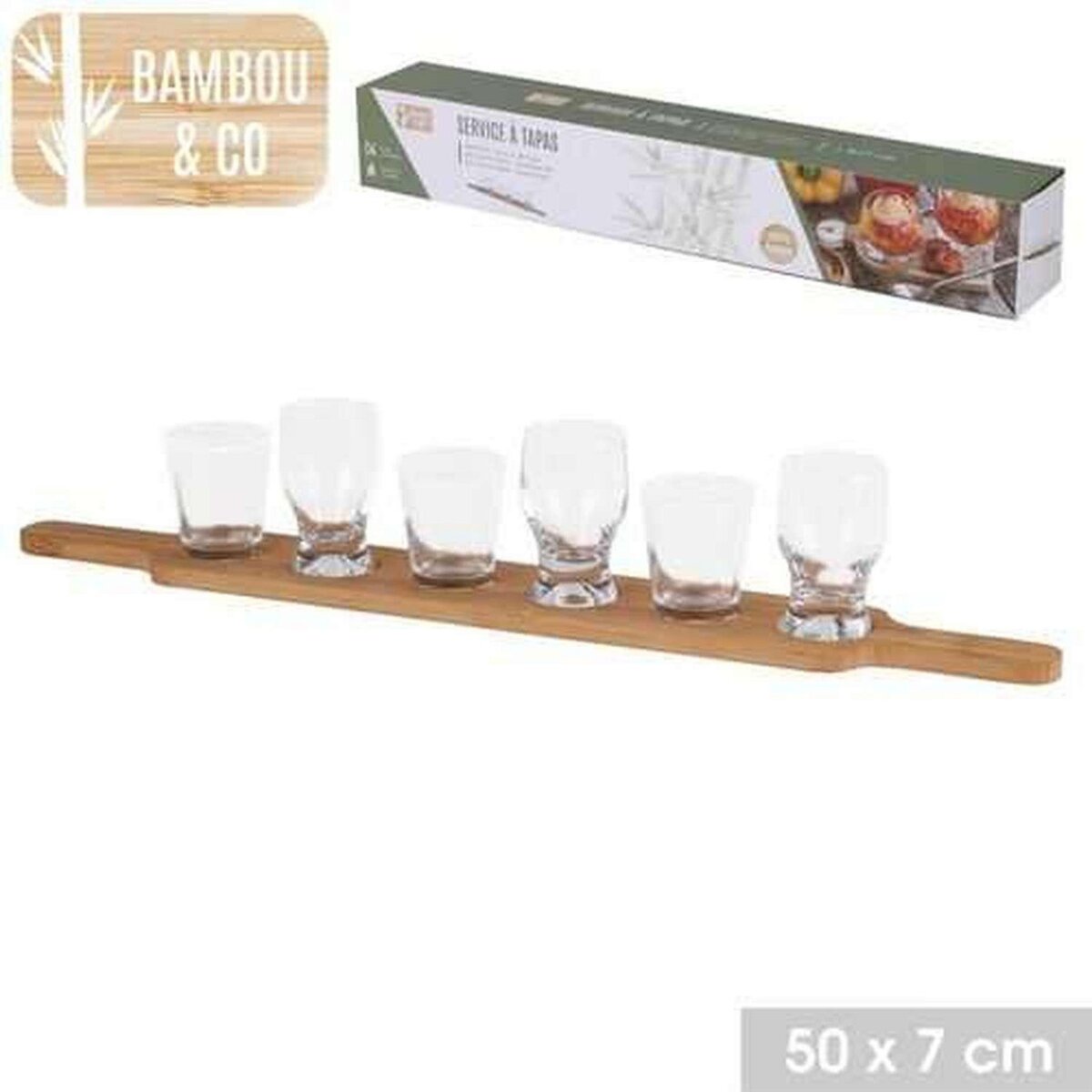 URBAN LIVING Service à tapas 7 pièces avec planche en bambou et 6 verrines