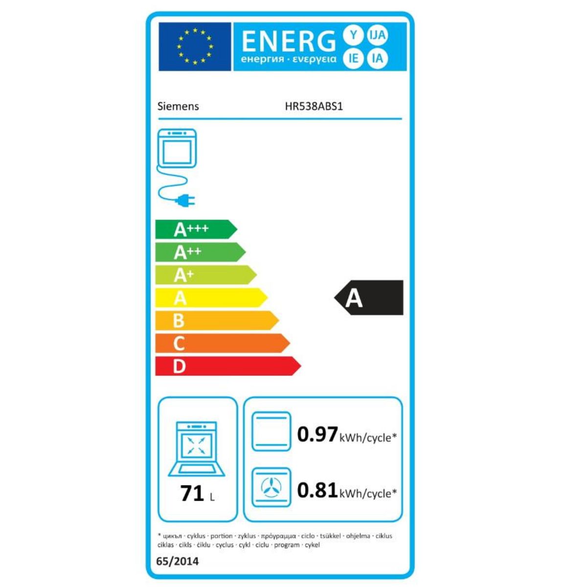 Siemens Four intégrable combi vapeur 71l 60cm ecoclean inox - HR538ABS1