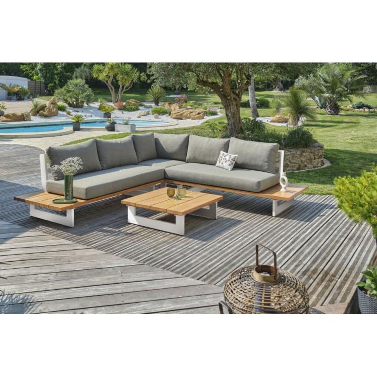 Paris Prix Salon de Jardin d'Angle 5 Places  Lavezzi  175cm Blanc