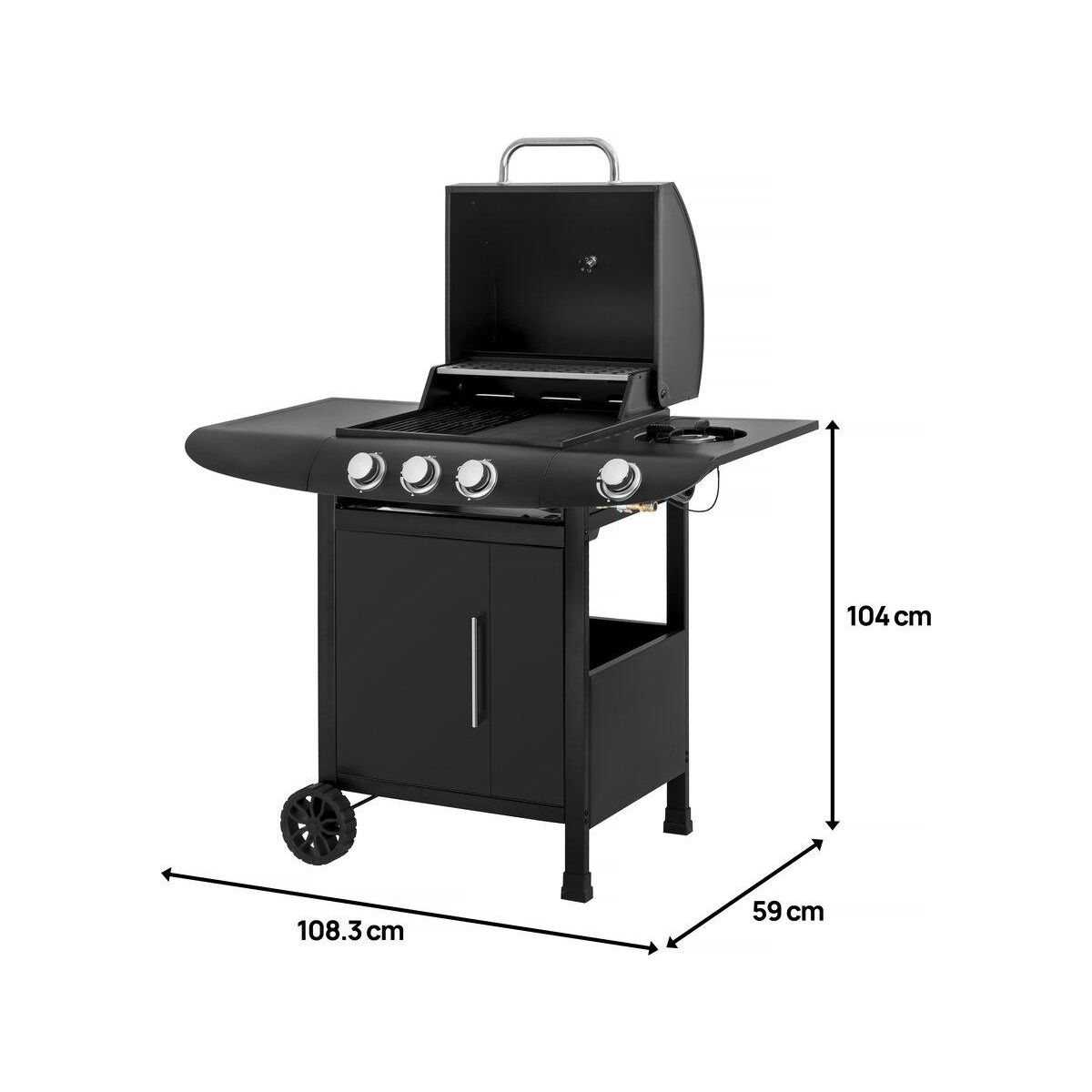 Habitat et Jardin Barbecue gaz  Feria 4  - 4 brûleurs dont 1 latéral - 11.5 kw - Noir