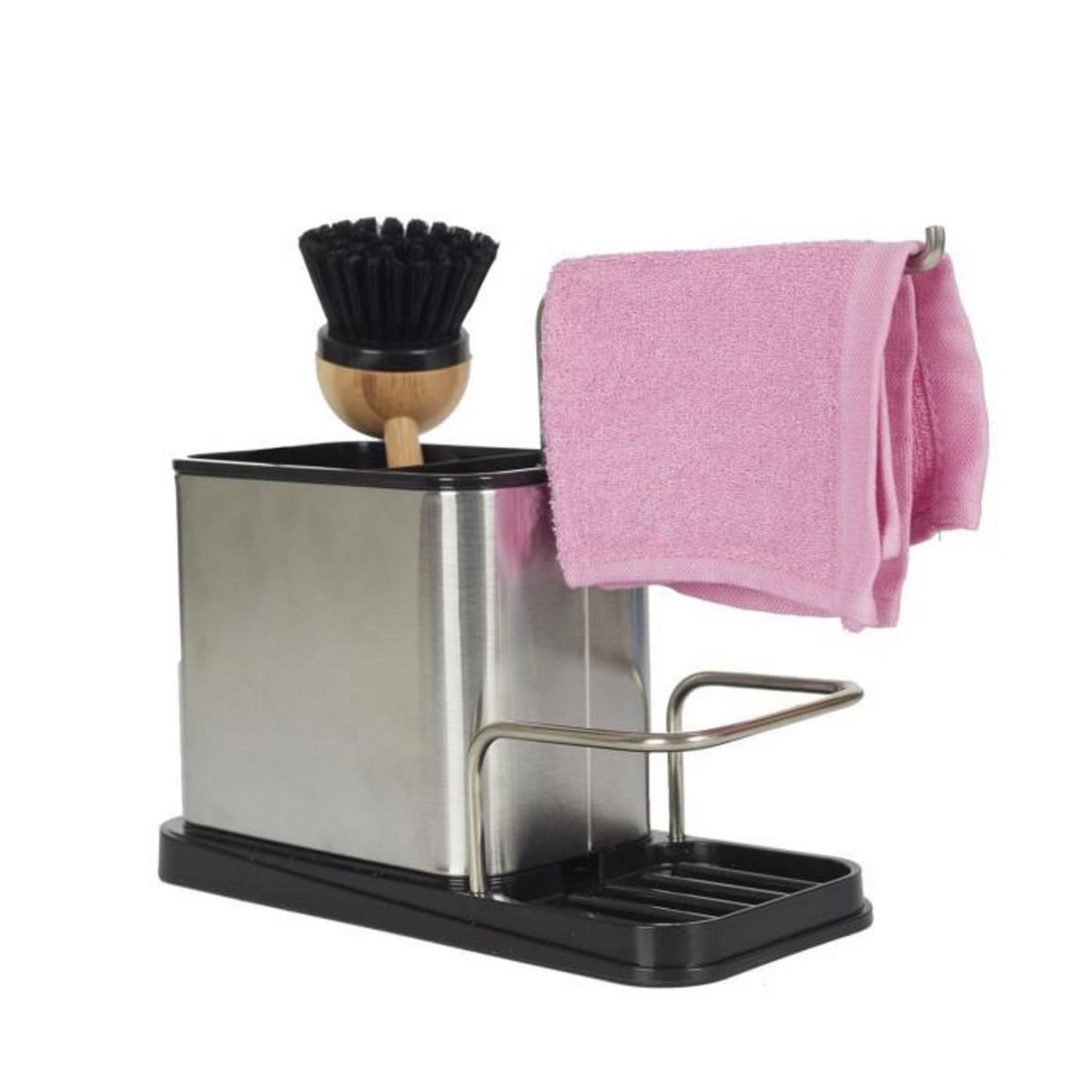 Paris Prix Porte Éponge & Brosse  Inox  22cm Argent & Noir