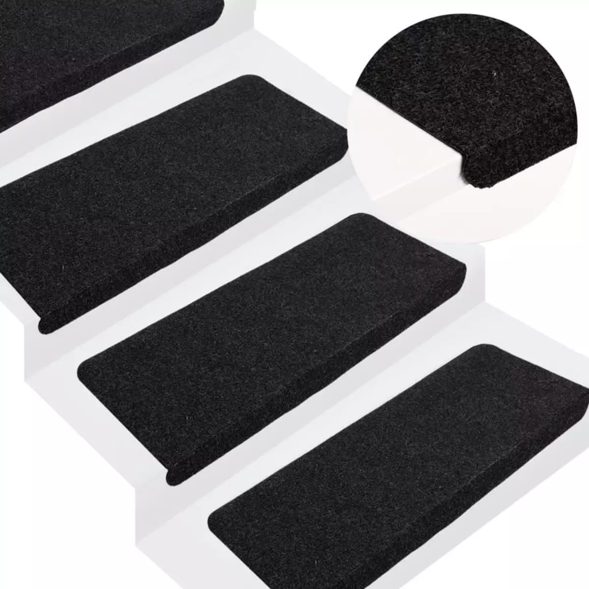 VIDAXL Tapis d'escalier auto-adhesifs 15 pcs 65x24,5x3,5 cm Noir