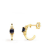 L'ATELIER D'AZUR Boucles d'Oreilles Demi Créoles Saphirs - Or 18 Carats 750 Jaune