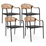 ID MARKET Lot de 4 chaises de jardin MADEIRA métal, cordage et textilène noir et rotin clair