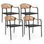 Voir la diapositive 1 : ID MARKET Lot de 4 chaises de jardin MADEIRA métal, cordage et textilène noir et rotin clair