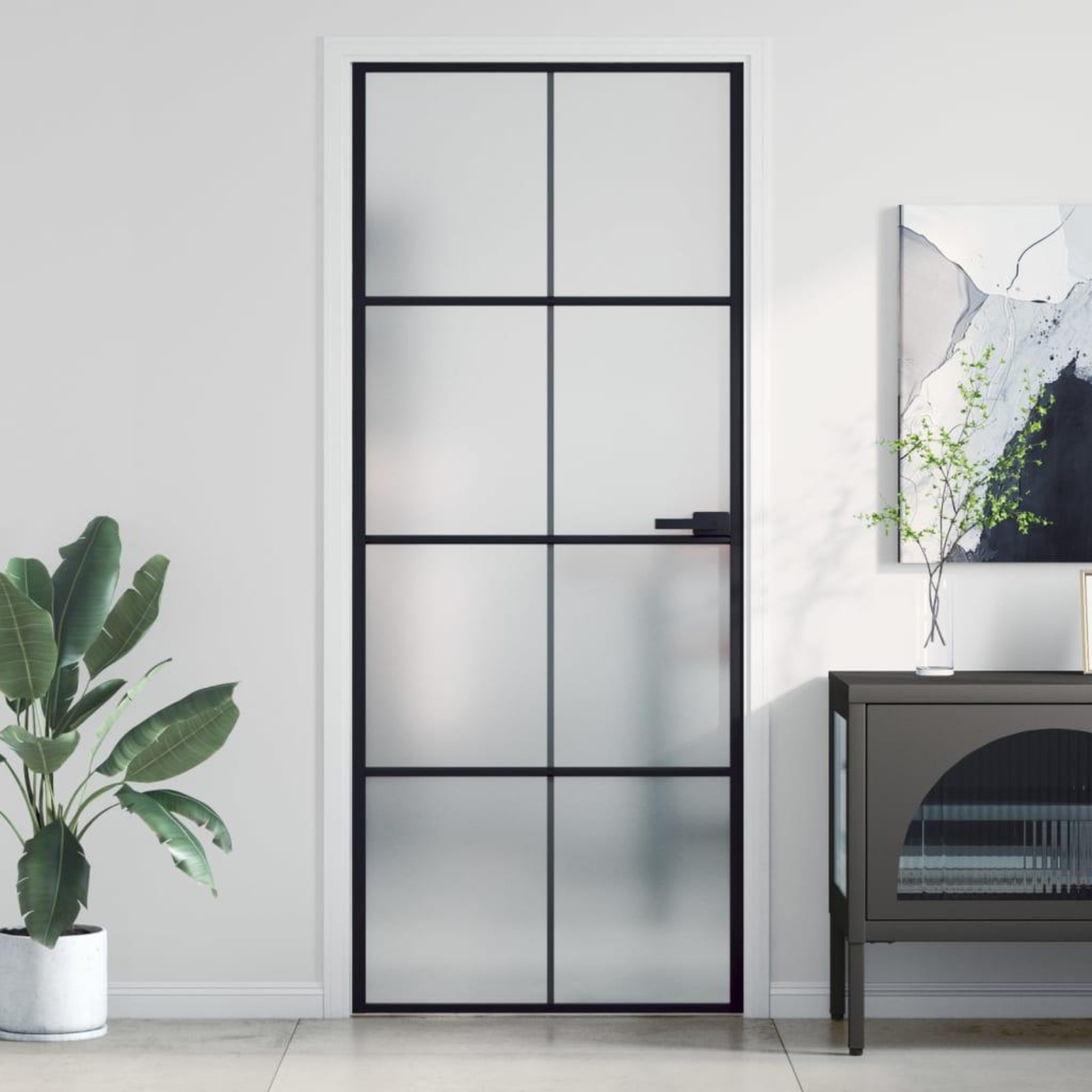 VIDAXL Porte interieure mince noir 83x201,5 cm verre trempe aluminium