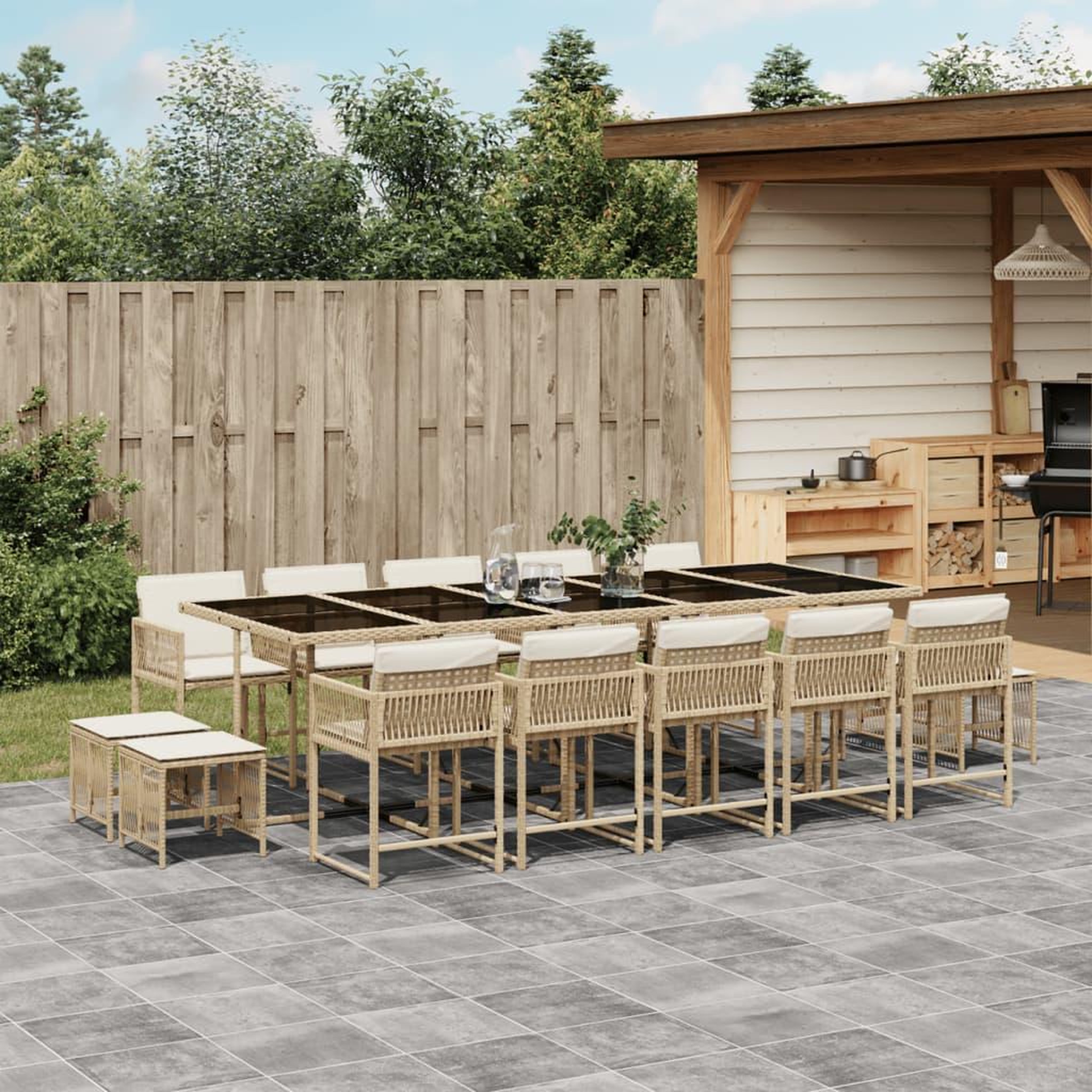 VIDAXL Ensemble a manger de jardin et coussins 15 pcs beige