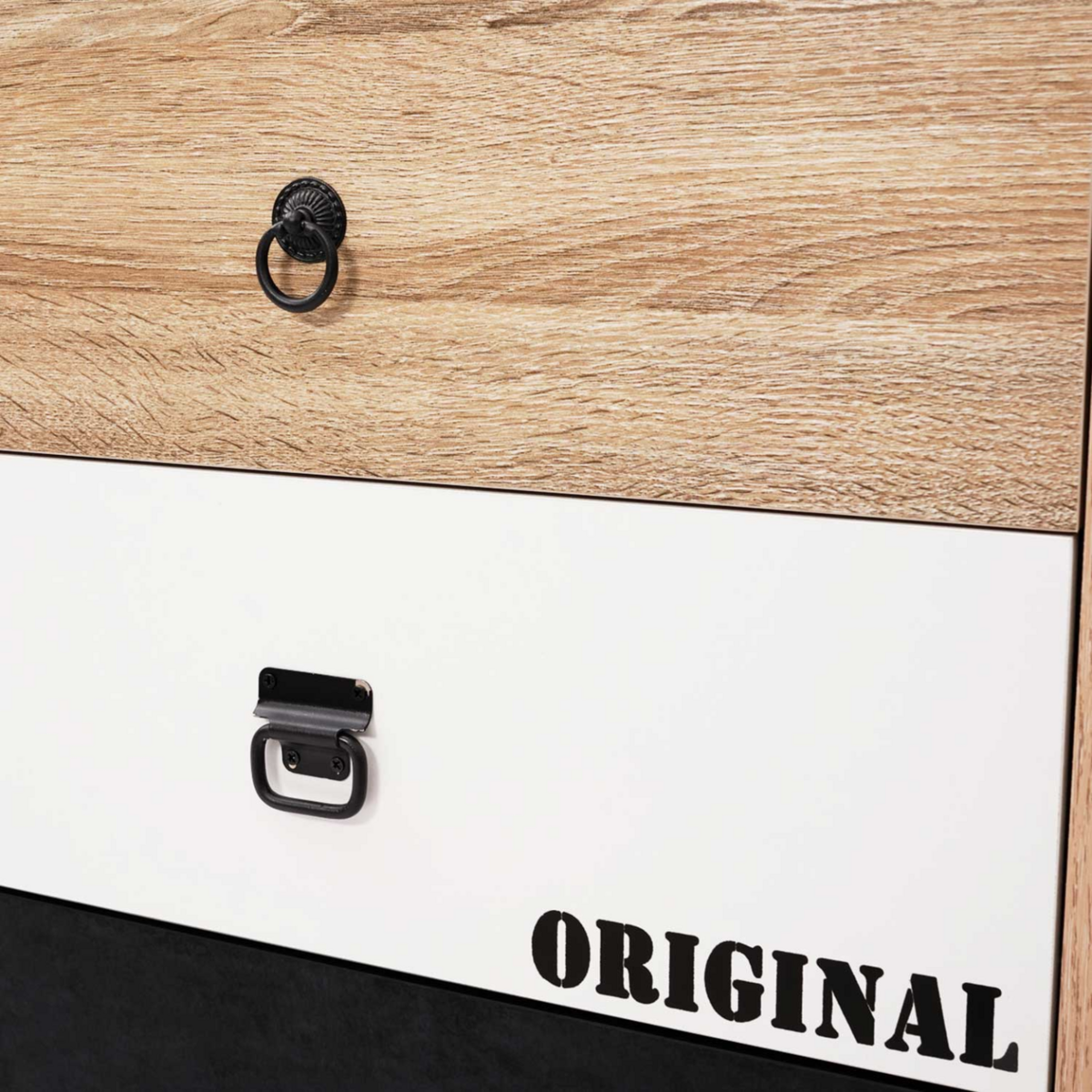 ID MARKET Commode 6 tiroirs SACRAMENTO 115 cm design industriel dépareillé