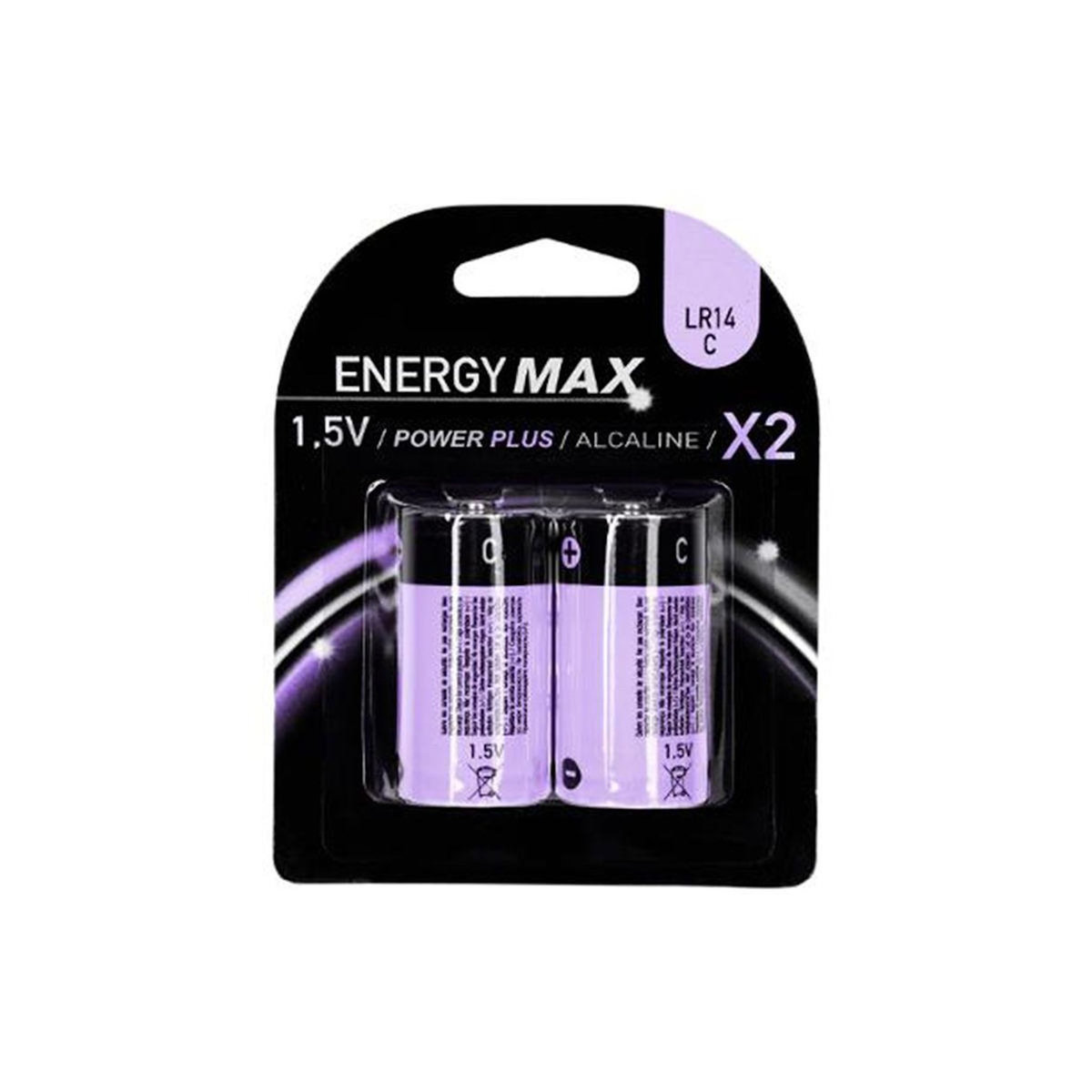 ENERGY MAX Lot de 2 Piles LR14  Alcaline  4cm Violet
