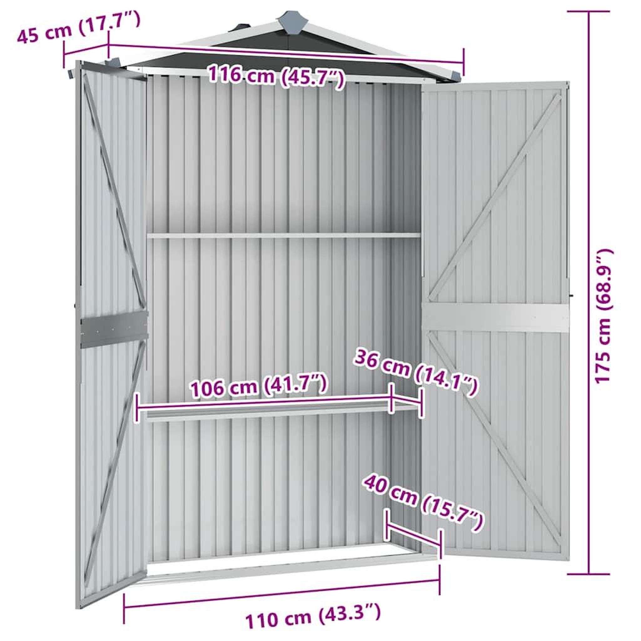 Voir la diapositive 6 : VIDAXL Abri de jardin Anthracite 116x45x175 cm Acier galvanise