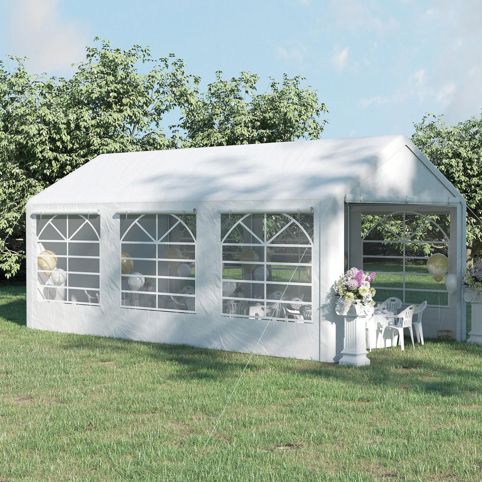 Voir la diapositive 2 : OUTSUNNY Barnum tonnelle tente de réception 3 x 6 m - 6 fenêtres, 2 portes - acier galvanisé PE blanc