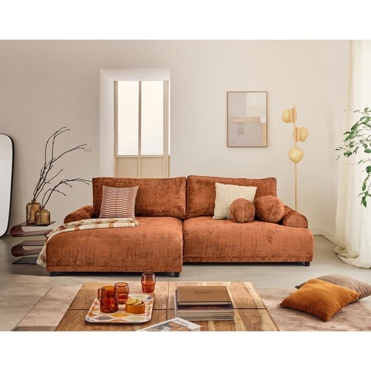 LISA DESIGN Nelly - canapé d'angle gauche 4 places convertible avec coffre en velours texturé