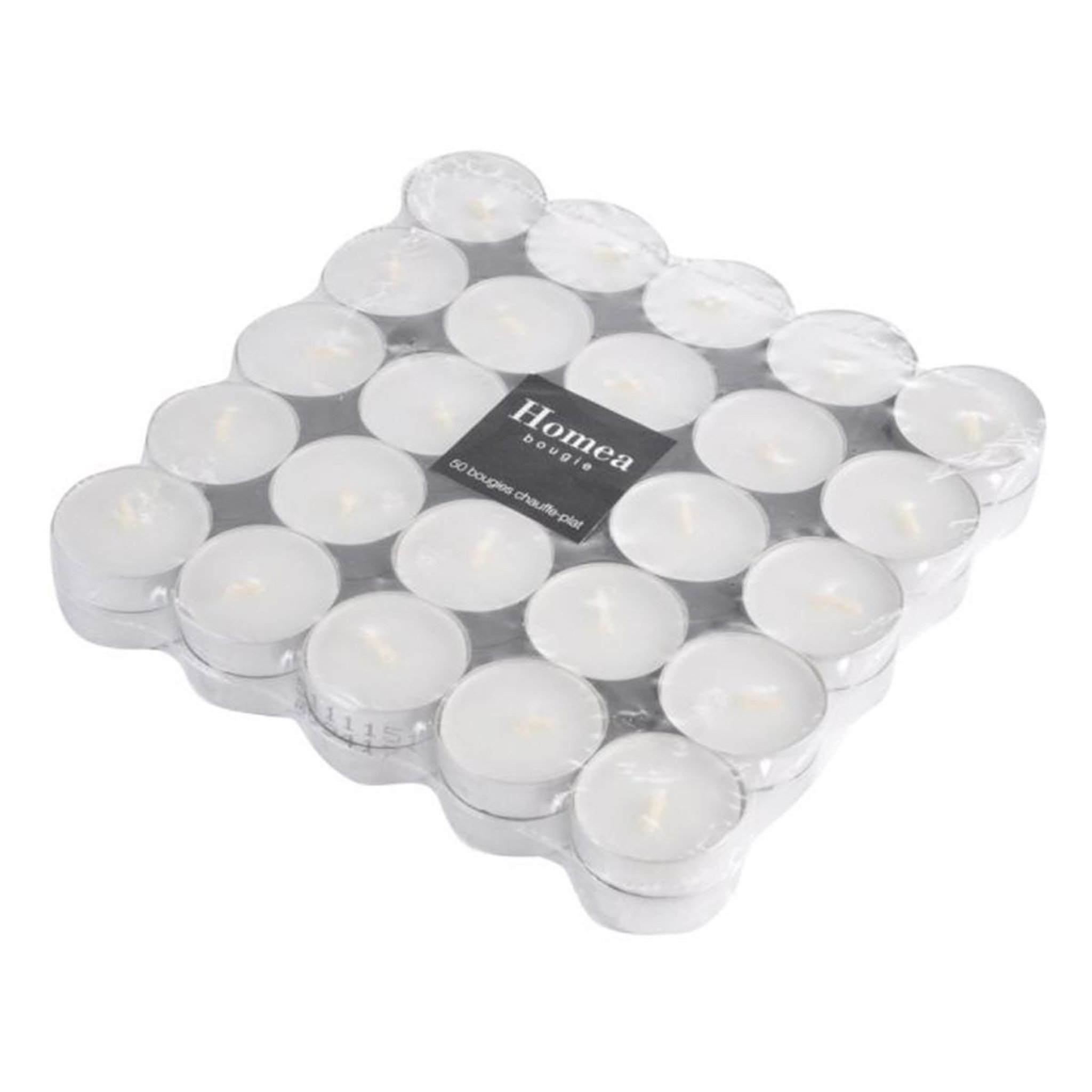 Voir la diapositive 1 : HOMEA Lot de 50 bougies chauffe-plat  tentation  3,8cm blanc