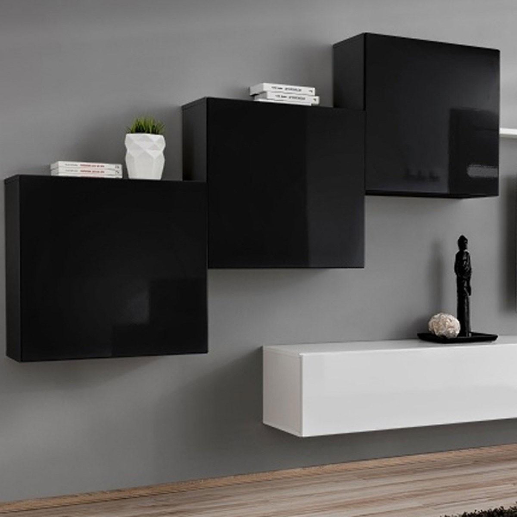 Voir la diapositive 2 : Paris Prix Meuble tv mural design  switch x  330cm noir & blanc