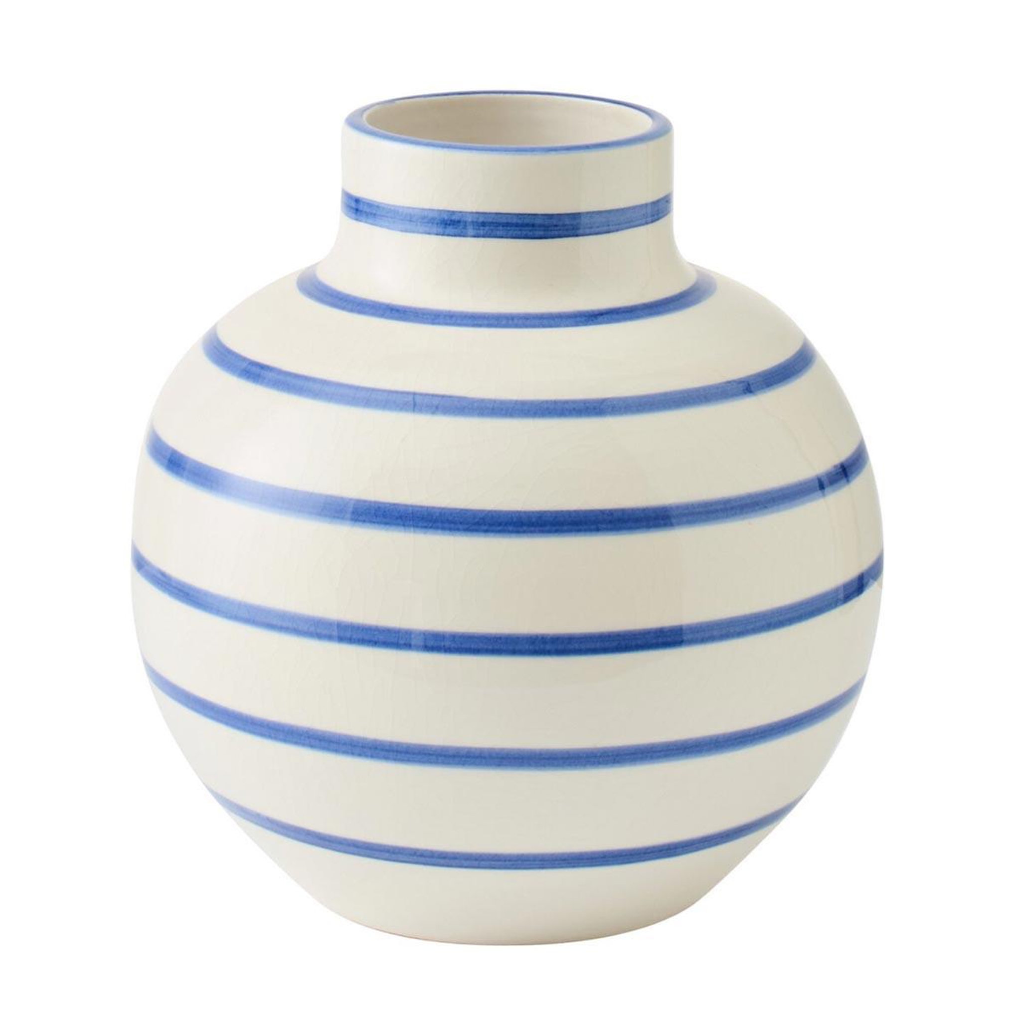 J-LINE Vase rayé en céramique  sienne  28cm blanc & bleu