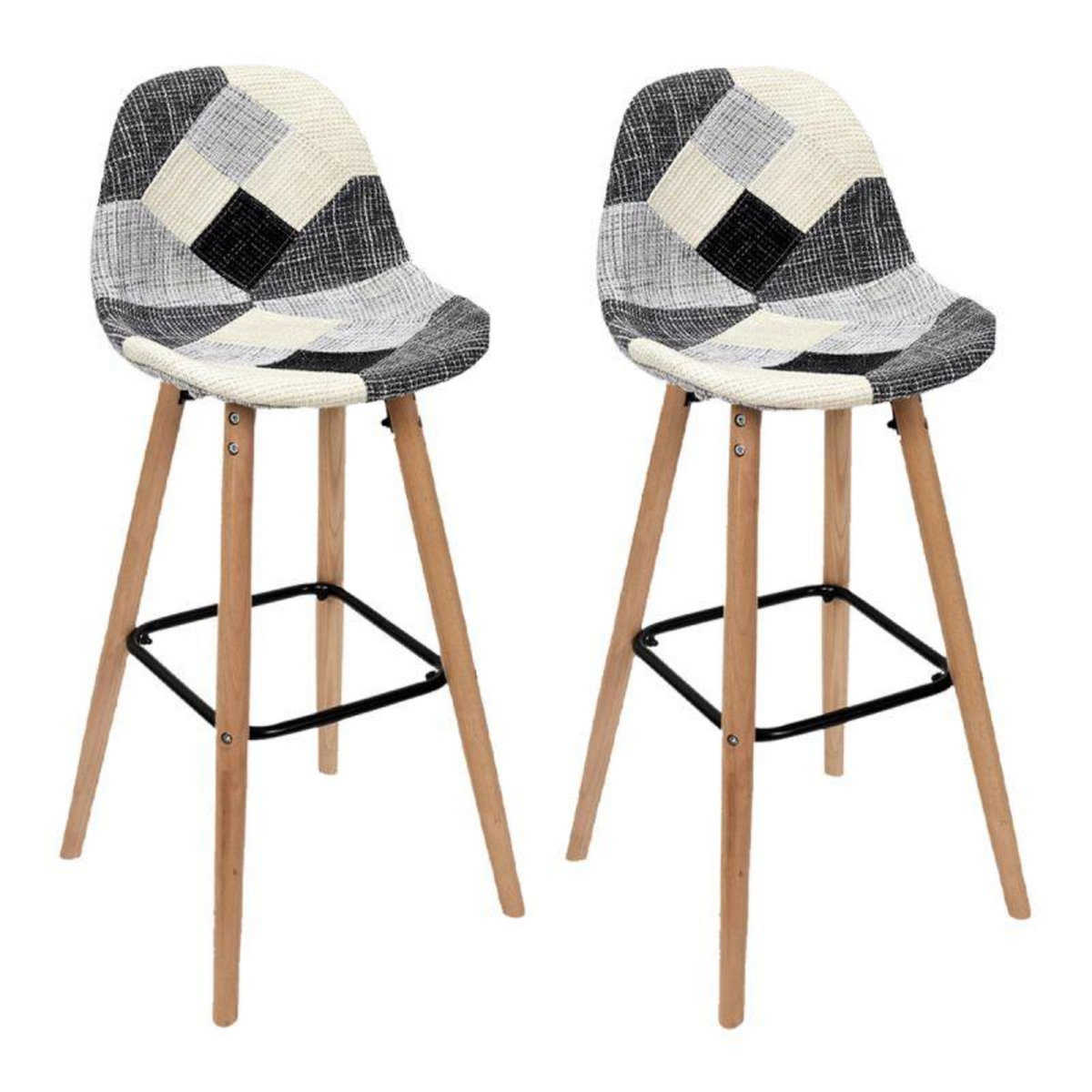 Paris Prix Lot de 2 Tabourets de Bar  Patchwork  92cm Gris