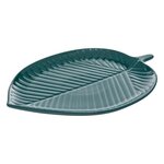 SECRET DE GOURMET Centre de Table Feuille  Yucatan  34cm Bleu Canard