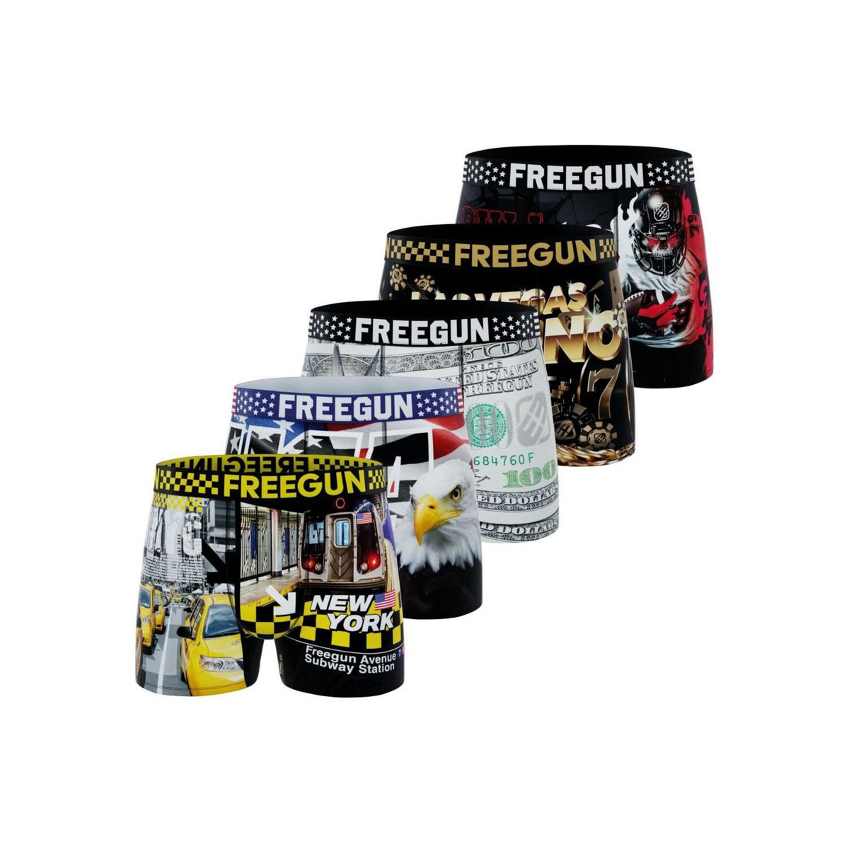 FREEGUN Lot de 5 boxers homme American Vibes