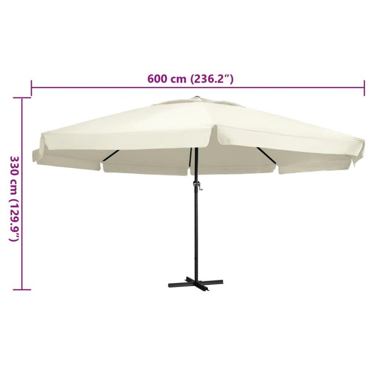 VIDAXL Parasol de jardin avec mat en aluminium 600 cm Blanc sable