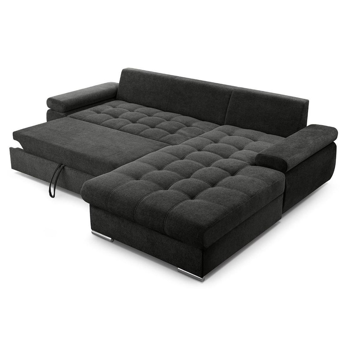 BEST MOBILIER Bianca - canapé d'angle droit 4 places convertible avec coffre en tissu texturé