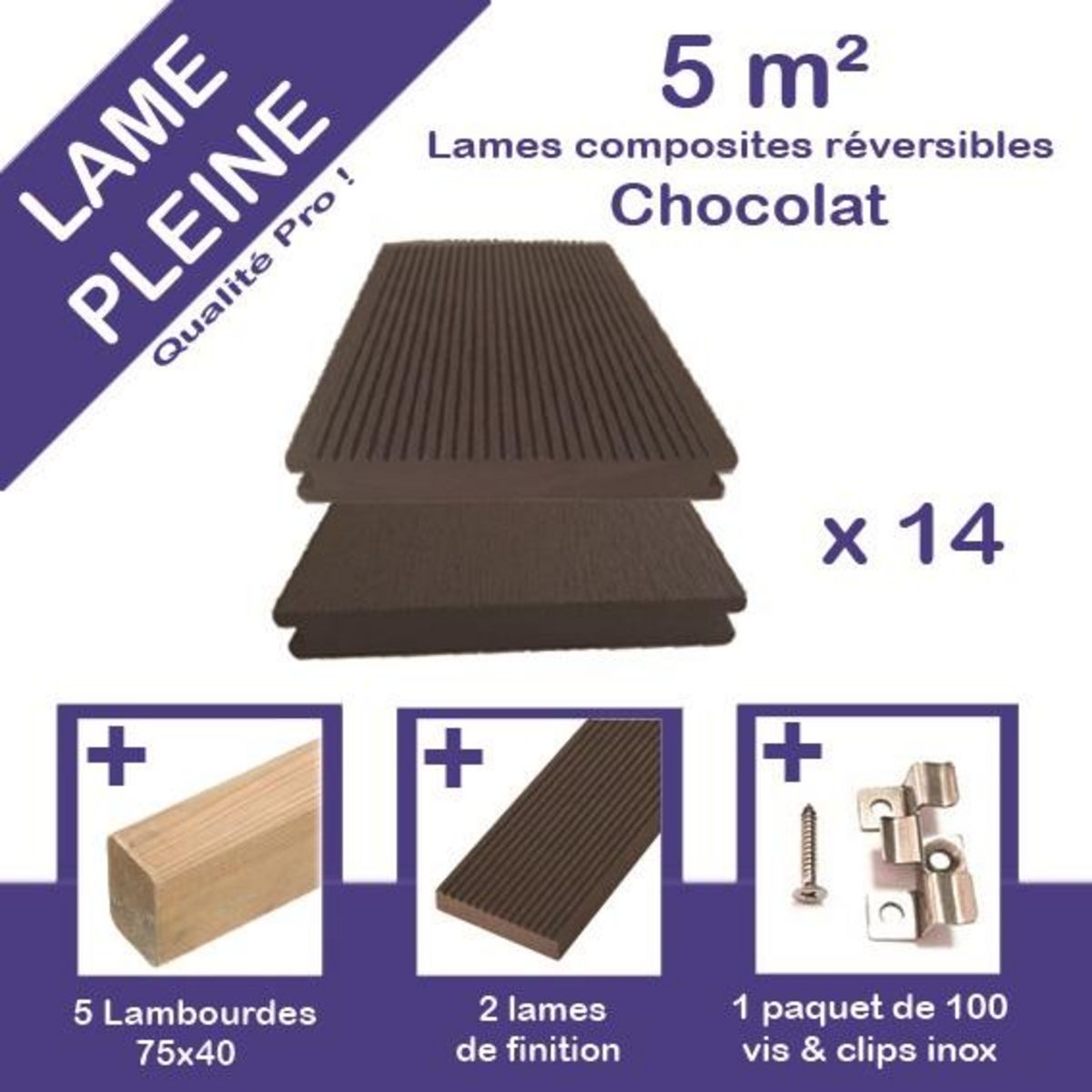 GREEN OUTSIDE Pack Lame pleine de terrasse - Chocolat