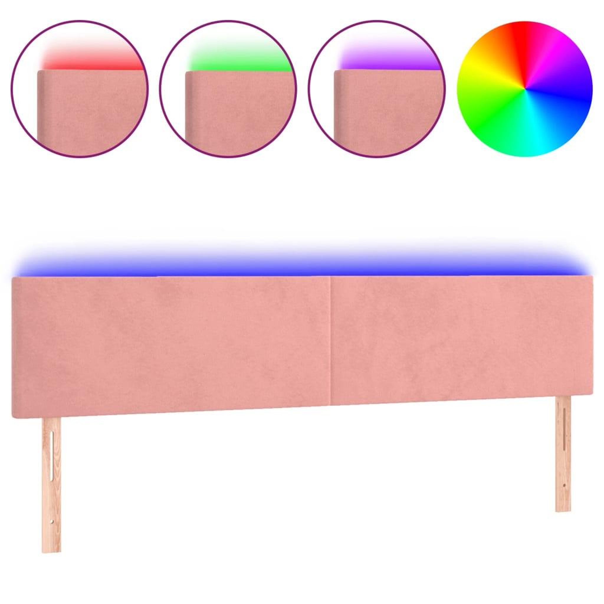 Voir la diapositive 2 : VIDAXL Tete de lit a LED Rose 200x5x78/88 cm Velours