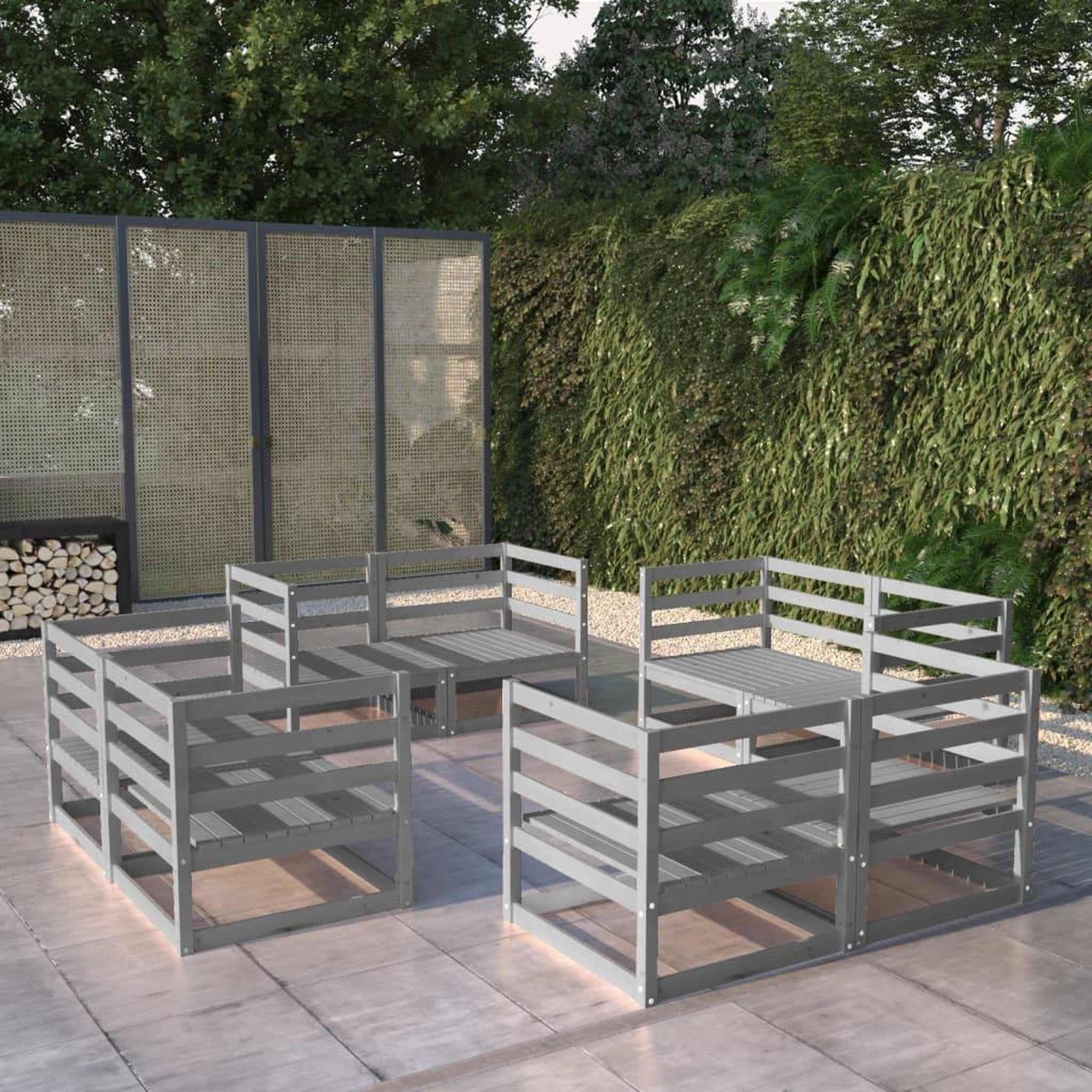 VIDAXL Salon de jardin 8 pcs Gris Bois de pin massif
