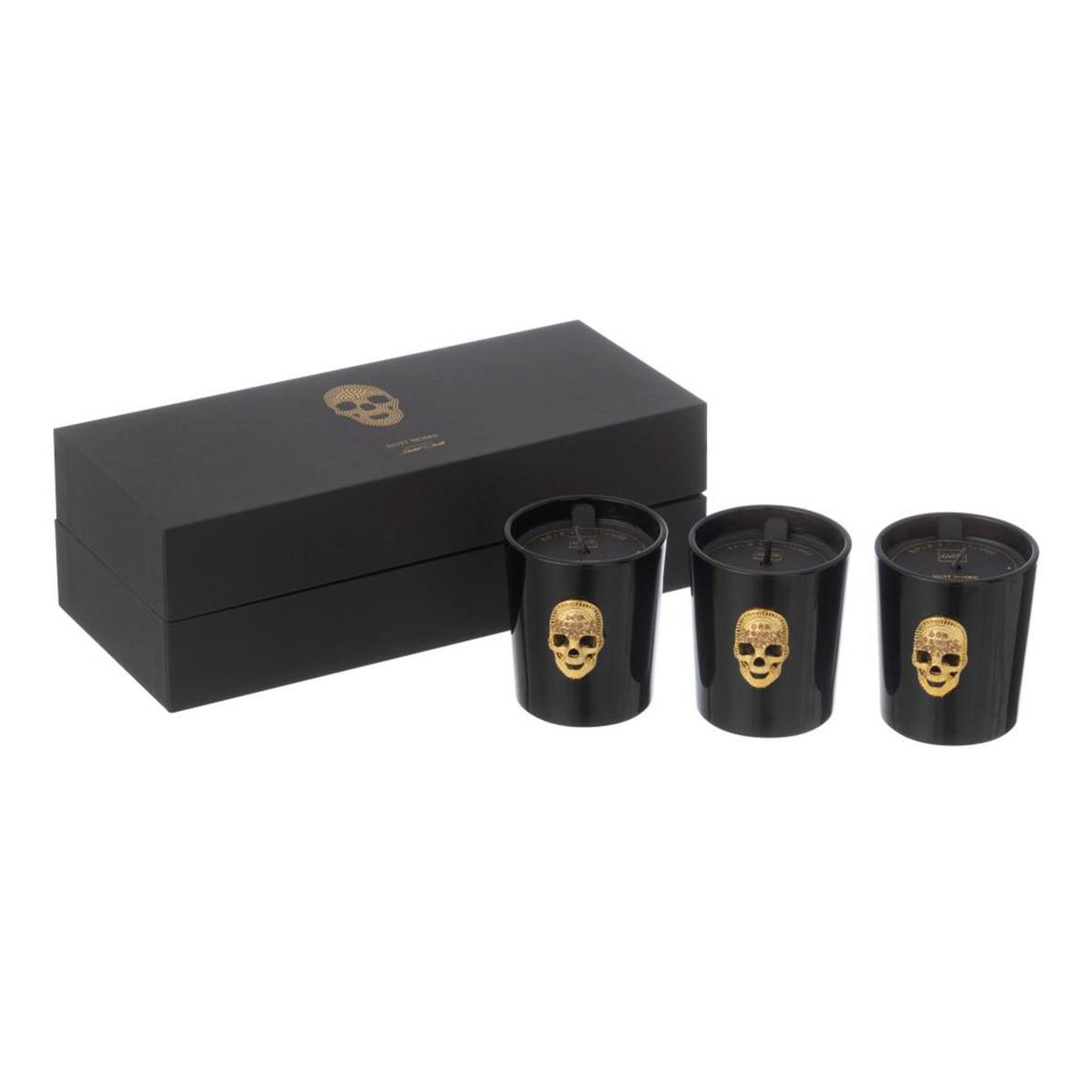 J-LINE Lot de 3 bougies parfumées  crane nuit  21cm mysterious palace