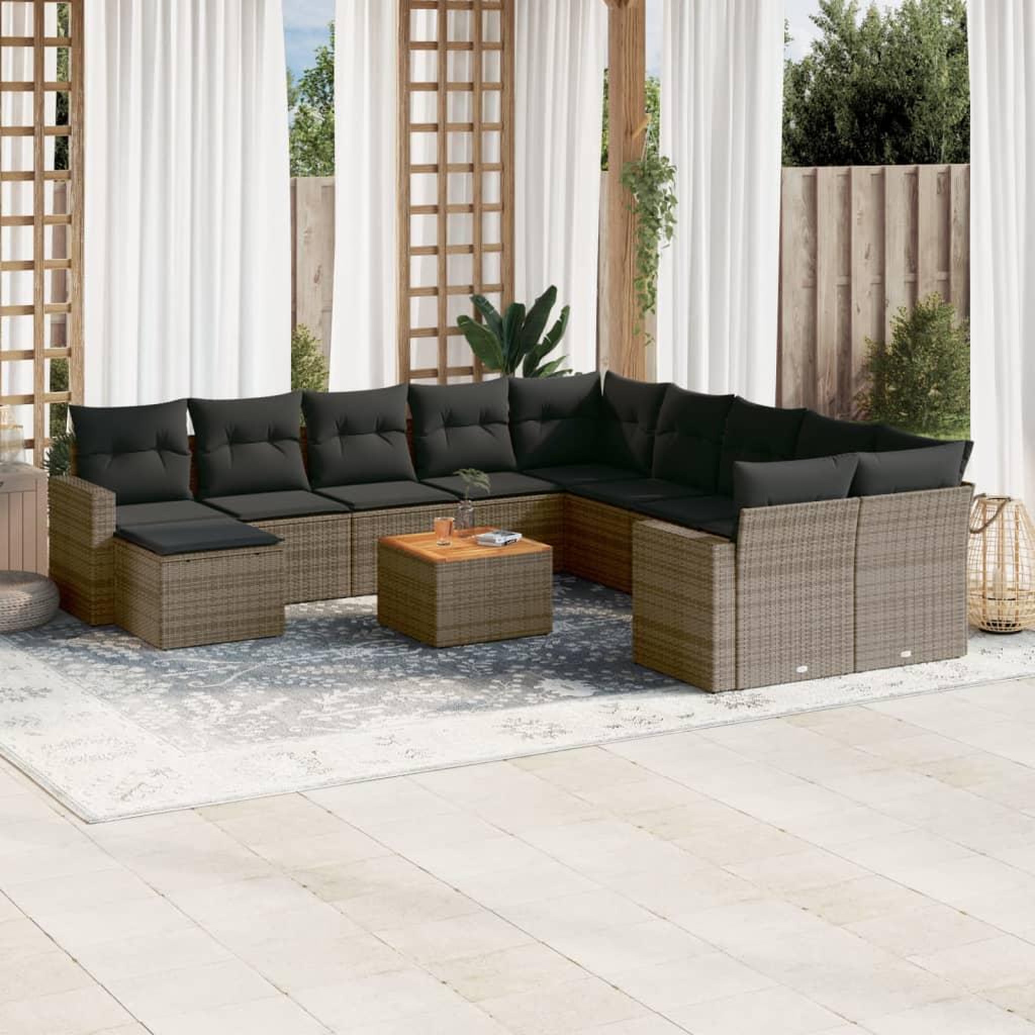VIDAXL Salon de jardin avec coussins 12 pcs gris resine tressee